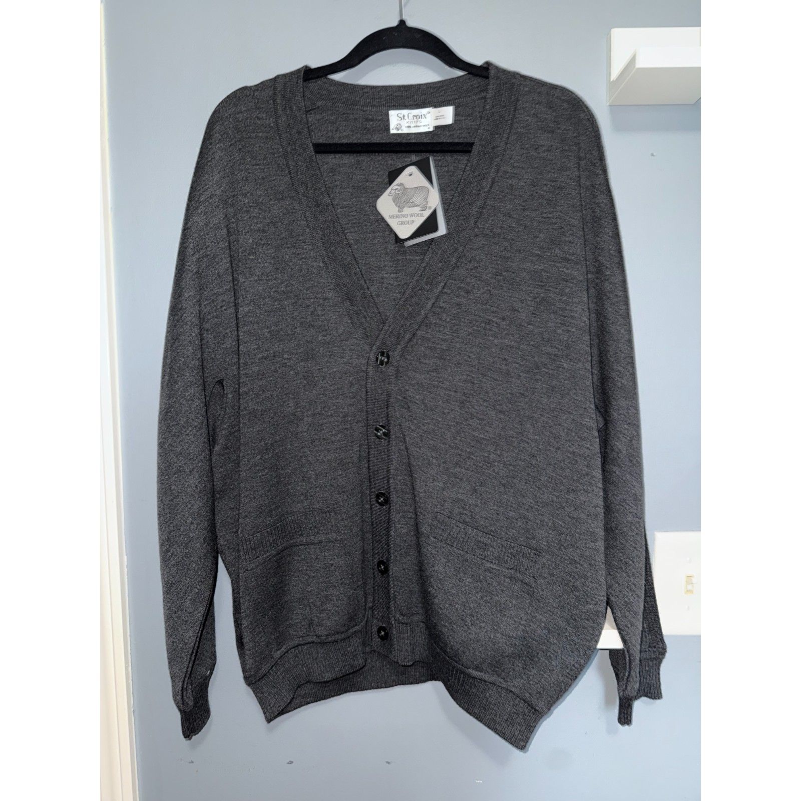 Nwt Vintage St. Croix 100% Merino Wool Marled Grey Cardigan | Size Large | Comfy